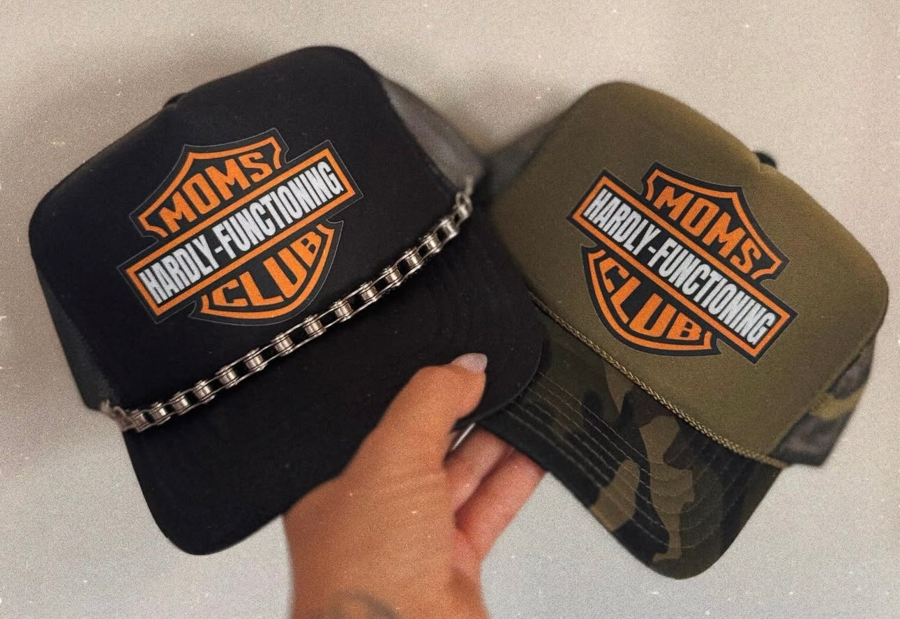 Moms hardly functioning club Trucker hat