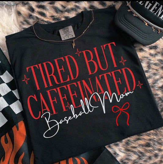 Tired but caffeinated baseball mom