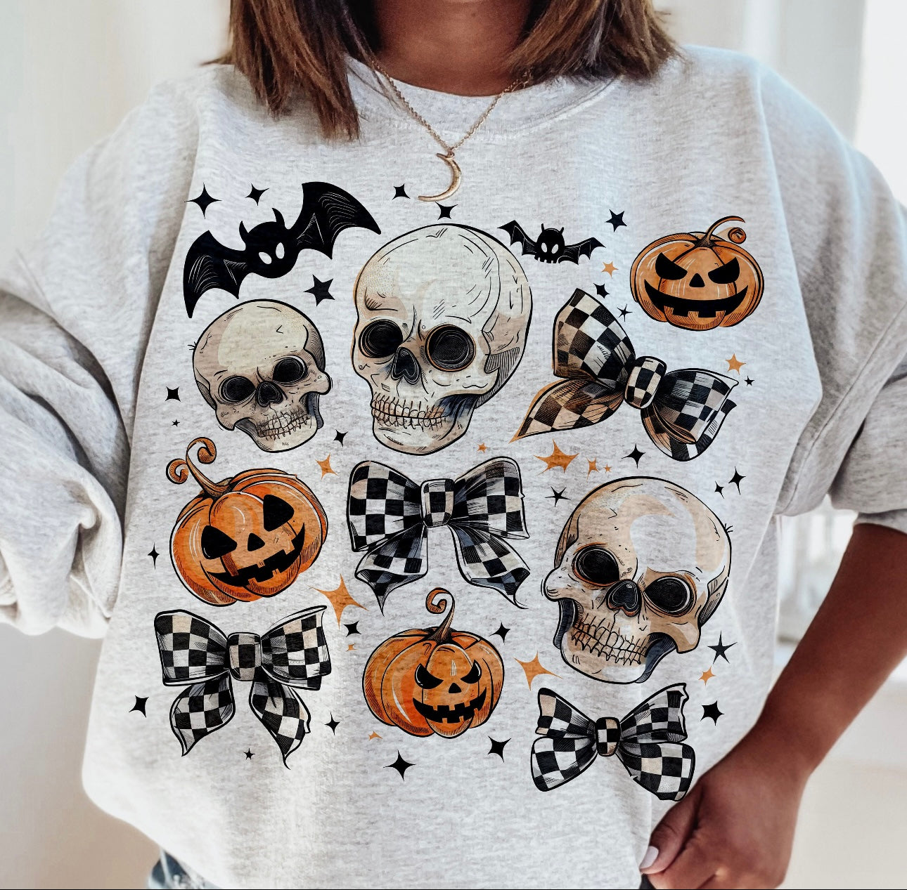 Fall skull and bow crewneck