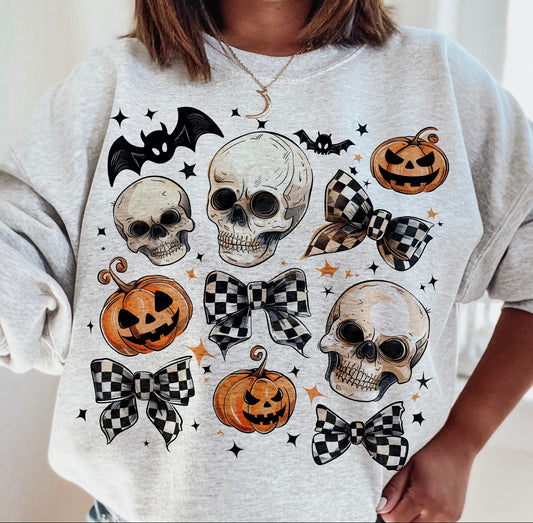 Fall skull and bow crewneck