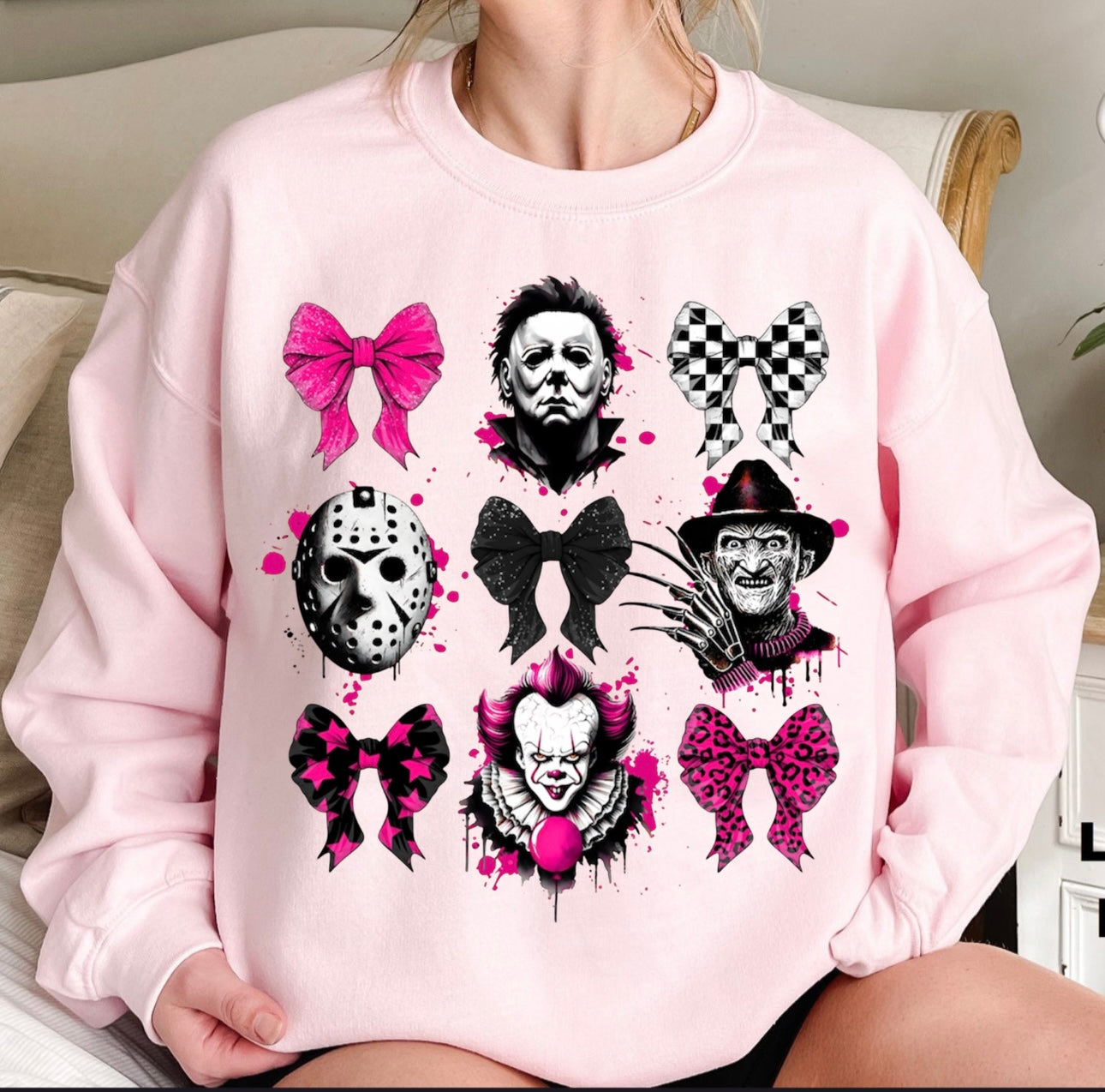 Pink bow and myers halloween