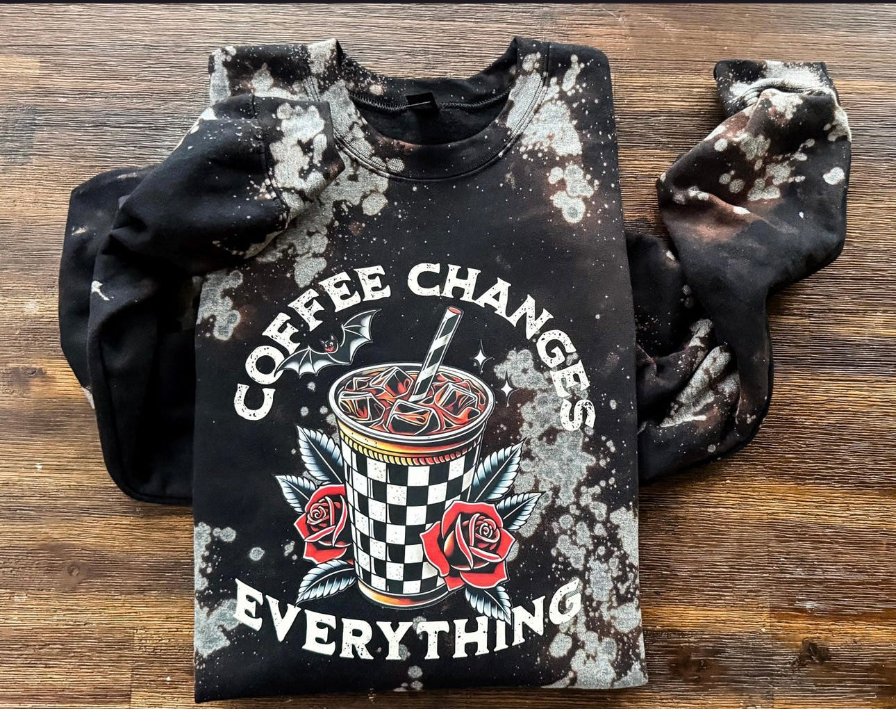 Coffee changes everything bleached crewneck
