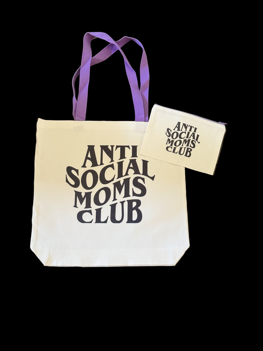 Anti social moms club tote bag