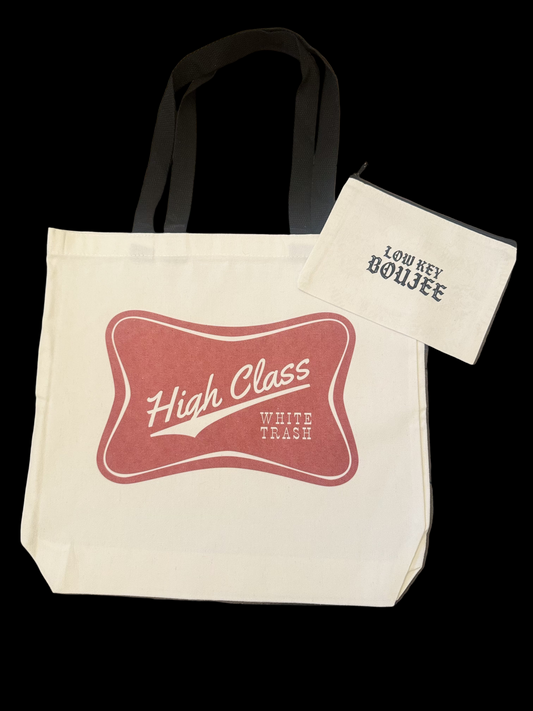 High class white trash tote bag
