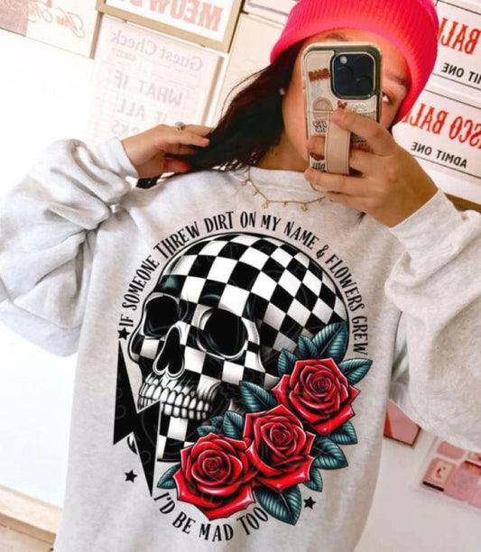 checkered skull and roses